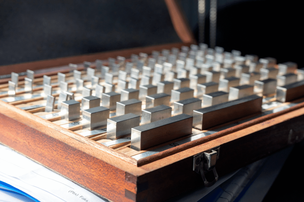 Precision gage block set used for calibration and measurement in the quality lab
